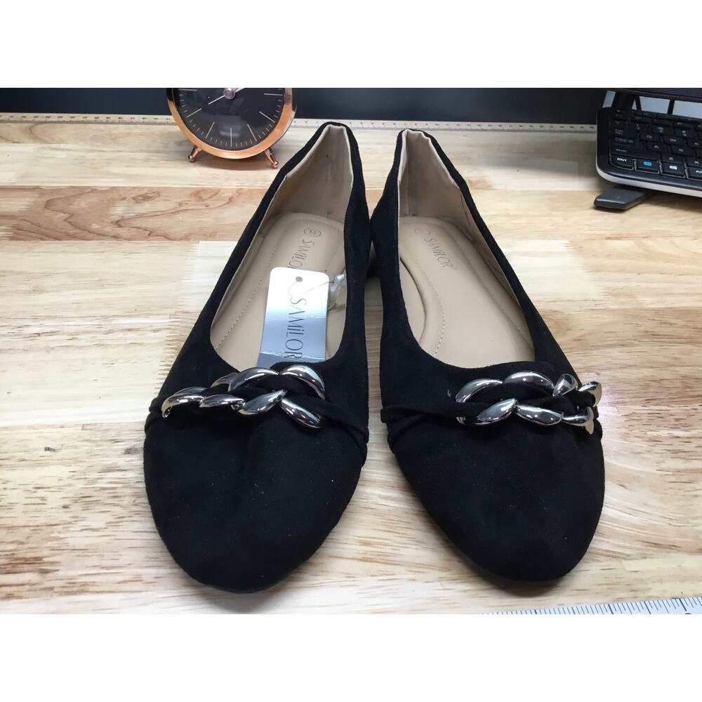 Samilor Women's 9 Black Suede Slip-On Casual Comfort Dress Ballet Flats